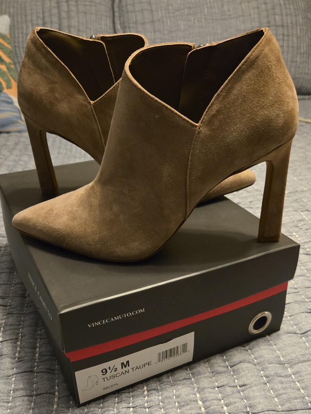 Vince Camuto Tuscan Taupe Suede Pointed Ankle Booties 9.5 NIB New